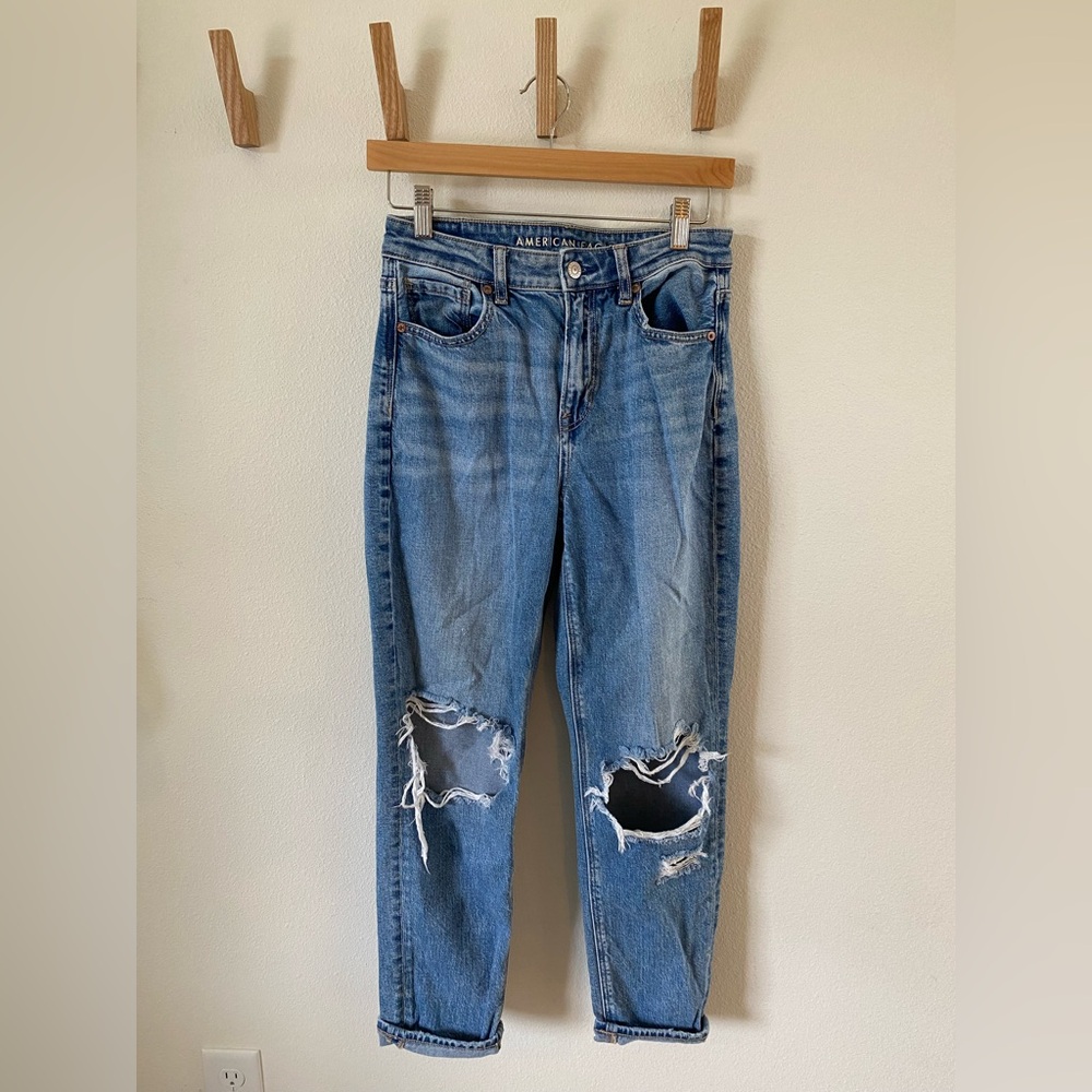 American Eagle Outfitters Distressed Light Blue Boyfriend Jeans